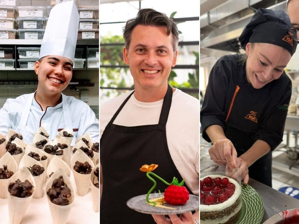 Letícia Momma, Johnlee e Juliana Braga, do MasterChef Confeitaria 2025