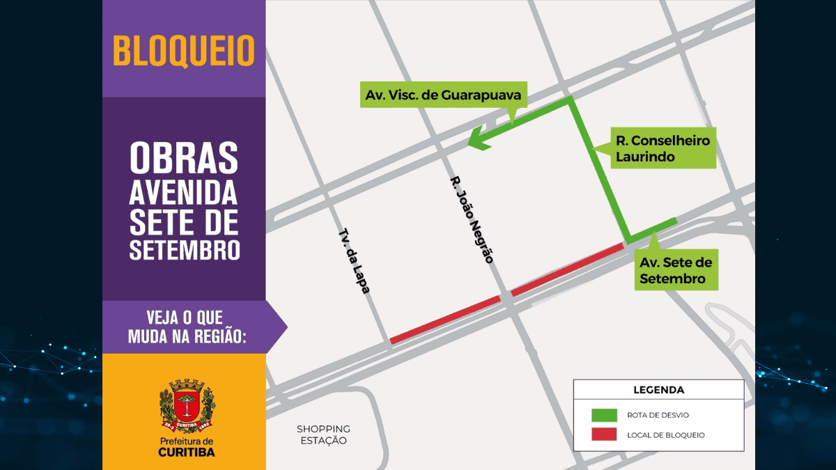 Trecho da Avenida Sete de Setembro será bloqueado por 30 dias em Curitiba