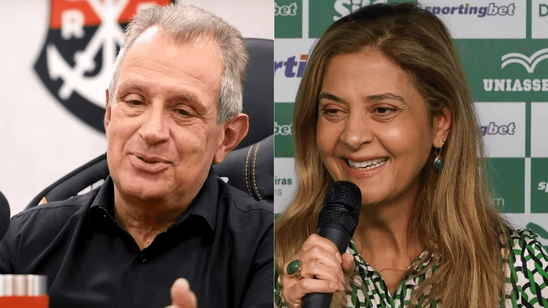 Luiz Eduardo Baptista e Leila Pereira, presidentes de Flamengo e Palmeiras