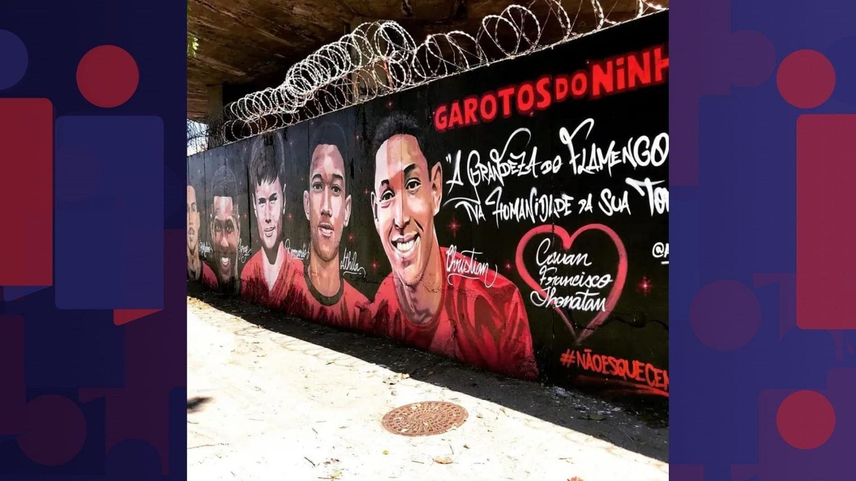 Homenagem aos Garotos do Ninho m painel grafitado no muro em frente ao estádio do Maracanã