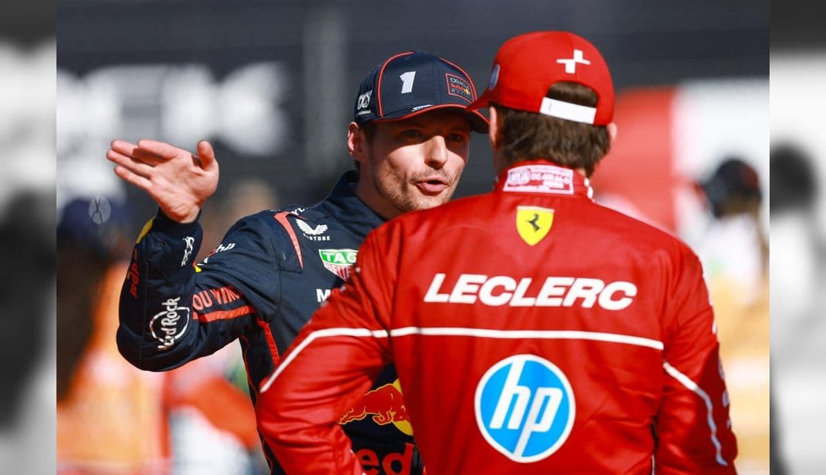 Verstappen conversa com Leclerc após o GP do México de 2025