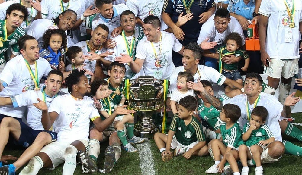 Jogadores do Palmeiras comemoram o título da Copa do Brasil