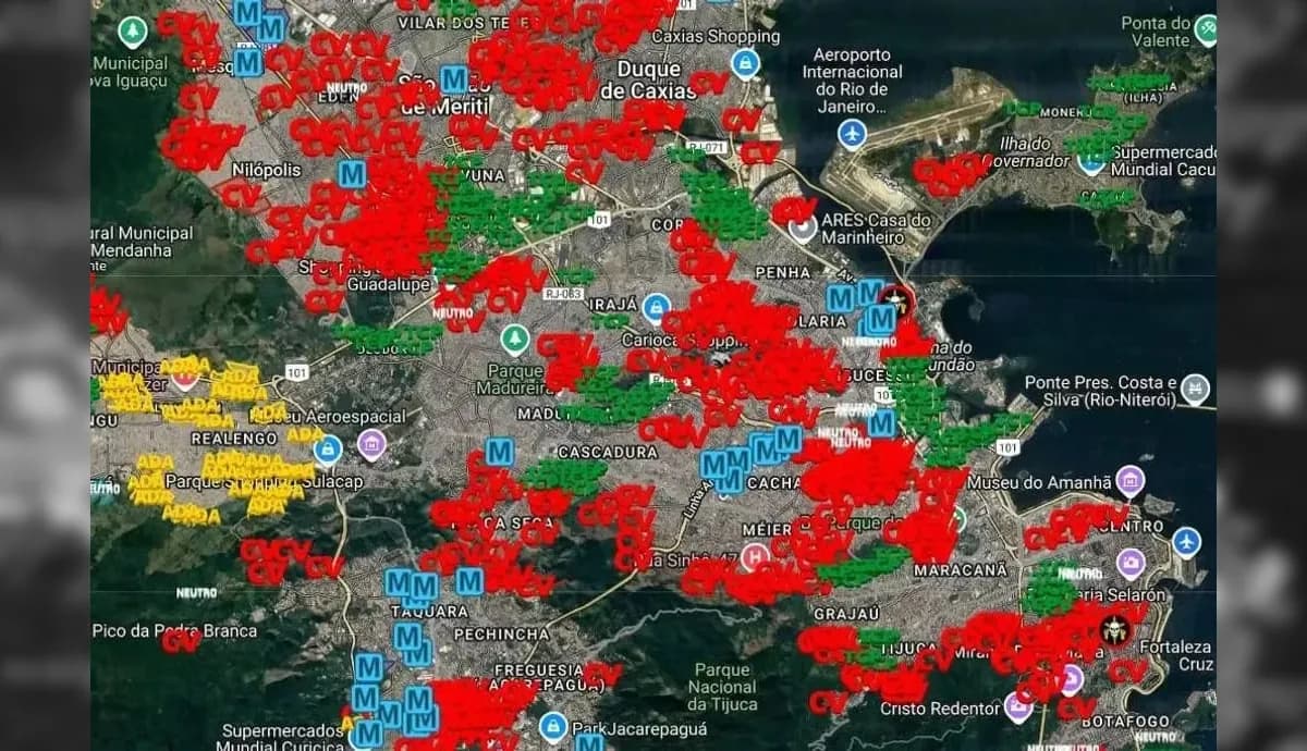 Mapa mostra domínio de faccções no RIo detalhadamente