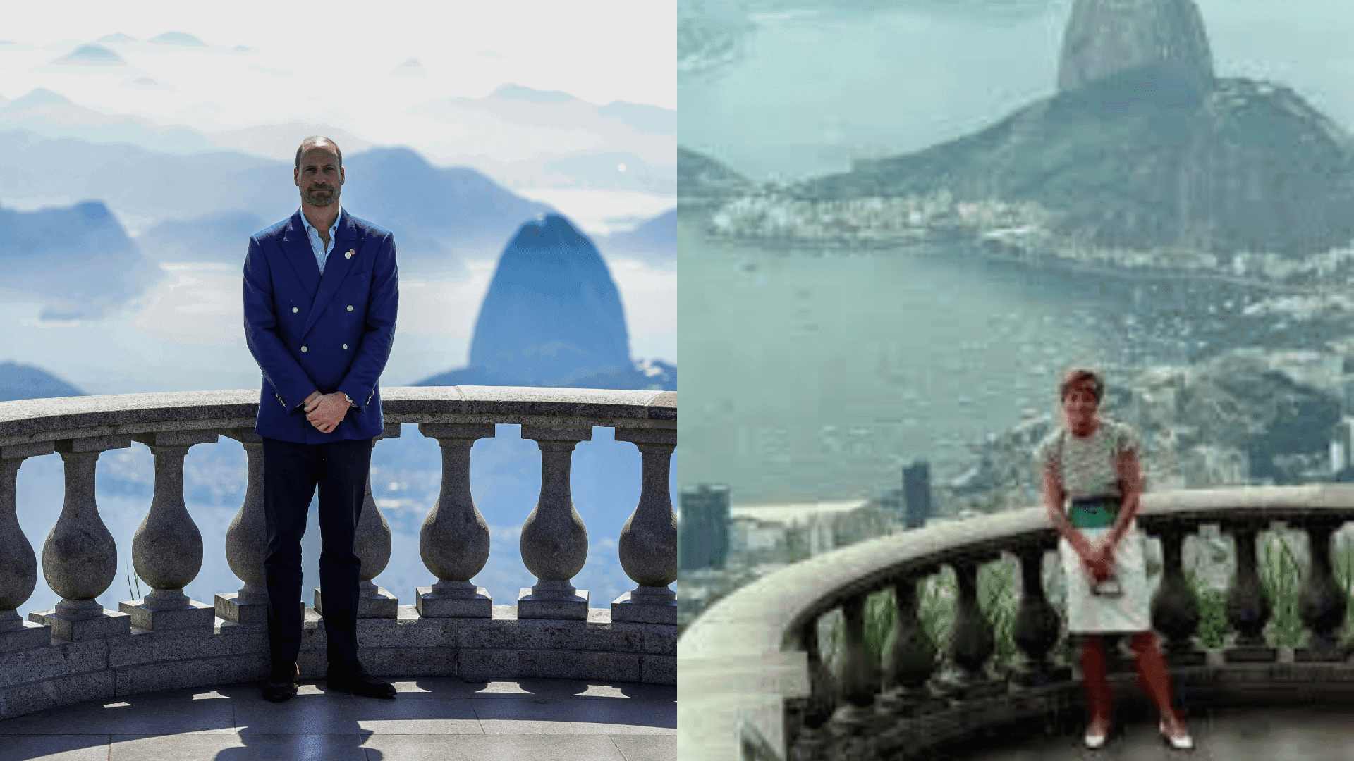 Comparação das fotos do príncipe William e princesa Diana no Cristo Redentor