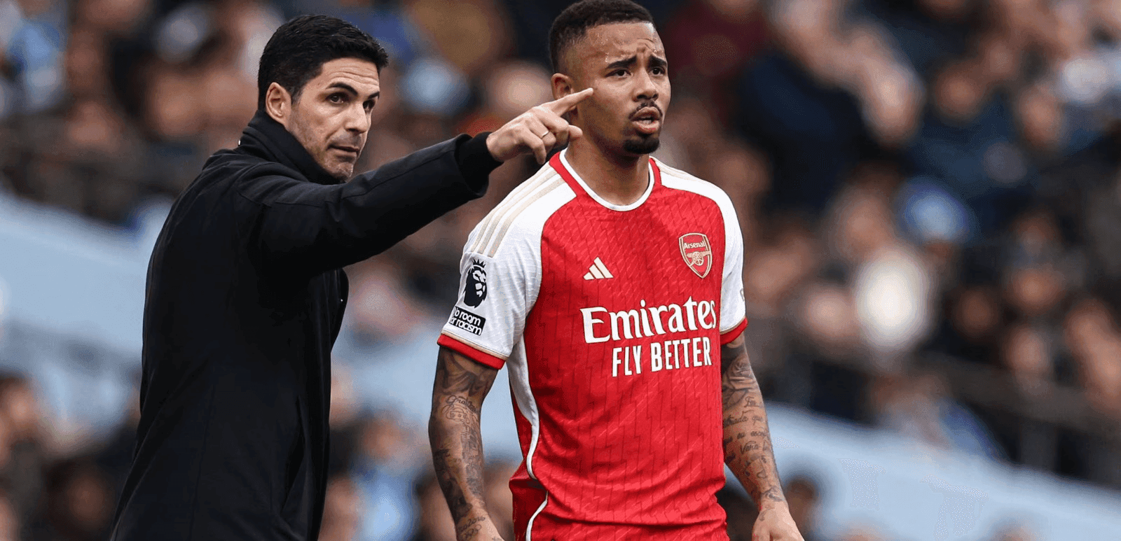 Gabriel Jesus conversa com técnico do Arsenal, Arteta