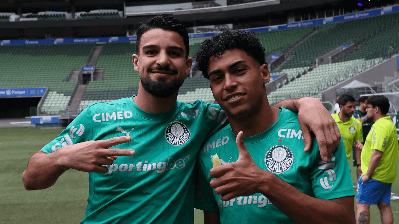 Flaco López e Luighi em treino do Palmeiras