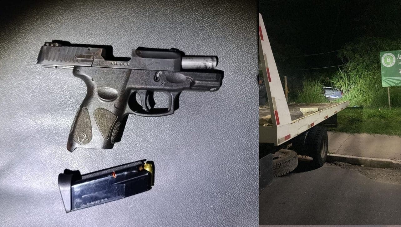 Arma apreendida e carro foi parar em um barranco