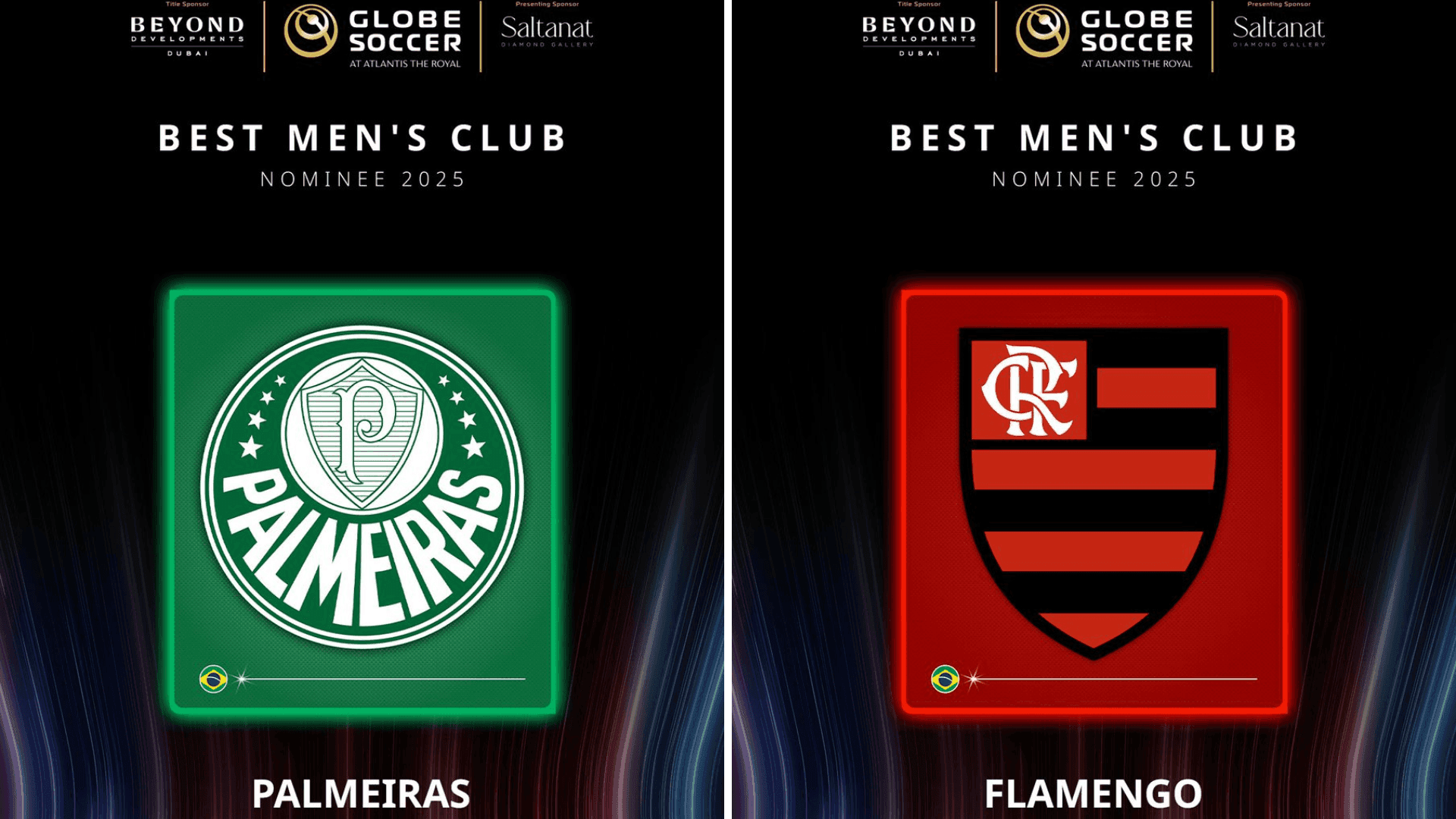 Flamengo e Palmeiras aparecem entre os 16 indicados ao prêmio de melhor clube do mundo no Globe Soccer Awards 2025