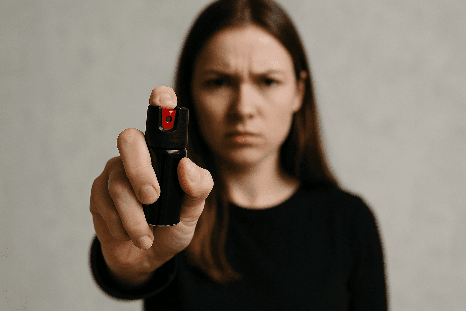 Mulher usando spray de pimenta para defesa pessoal