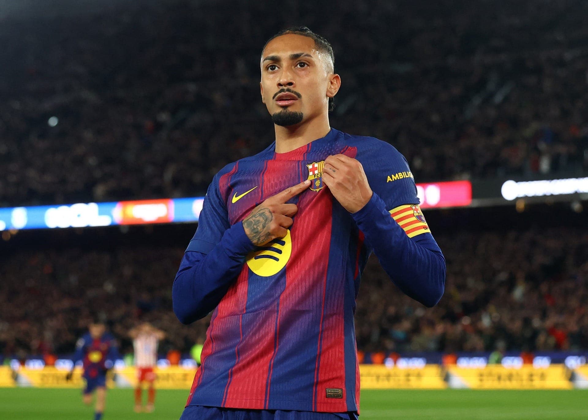 Raphinha abriu o placar para o Barcelona contra o Atlético de Madrid