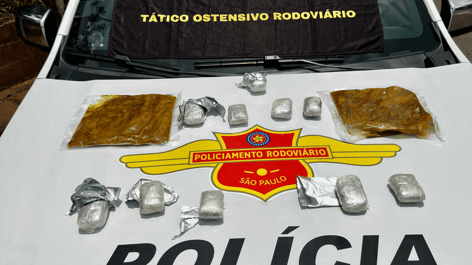 Foram apreendidos 10 tijolos e dois pacotes da droga “Dry”
