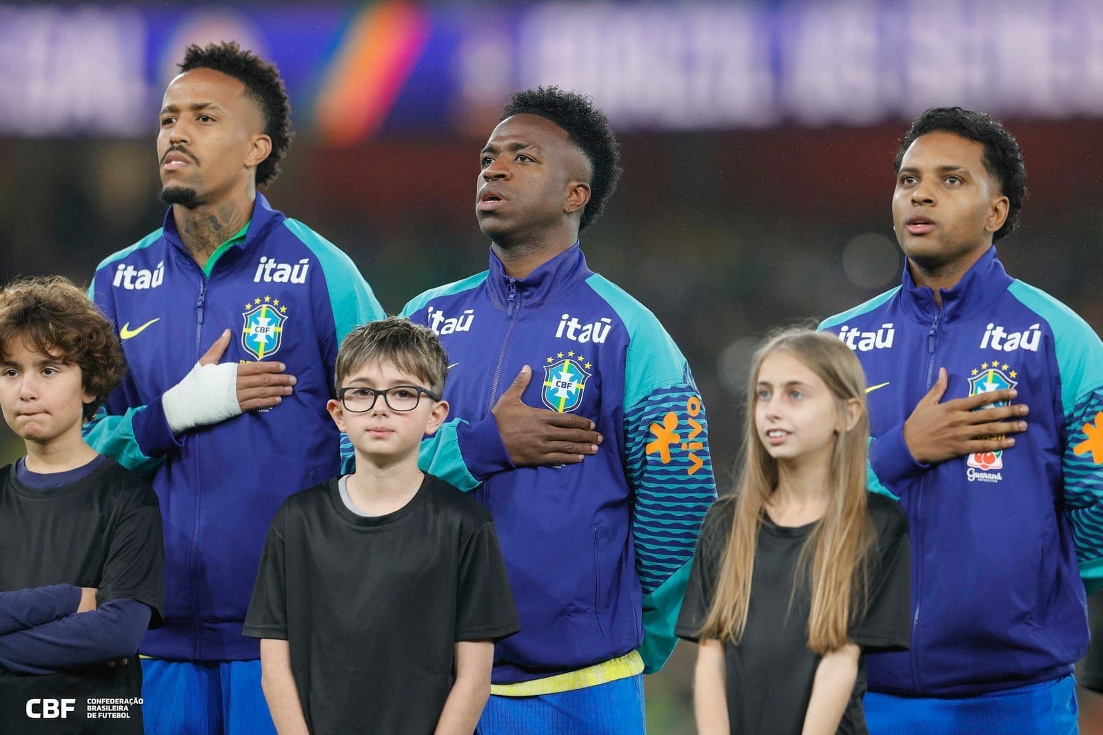 Eder Militão, Vinicius Jr e Rodrygo pela Seleção Brasileira
