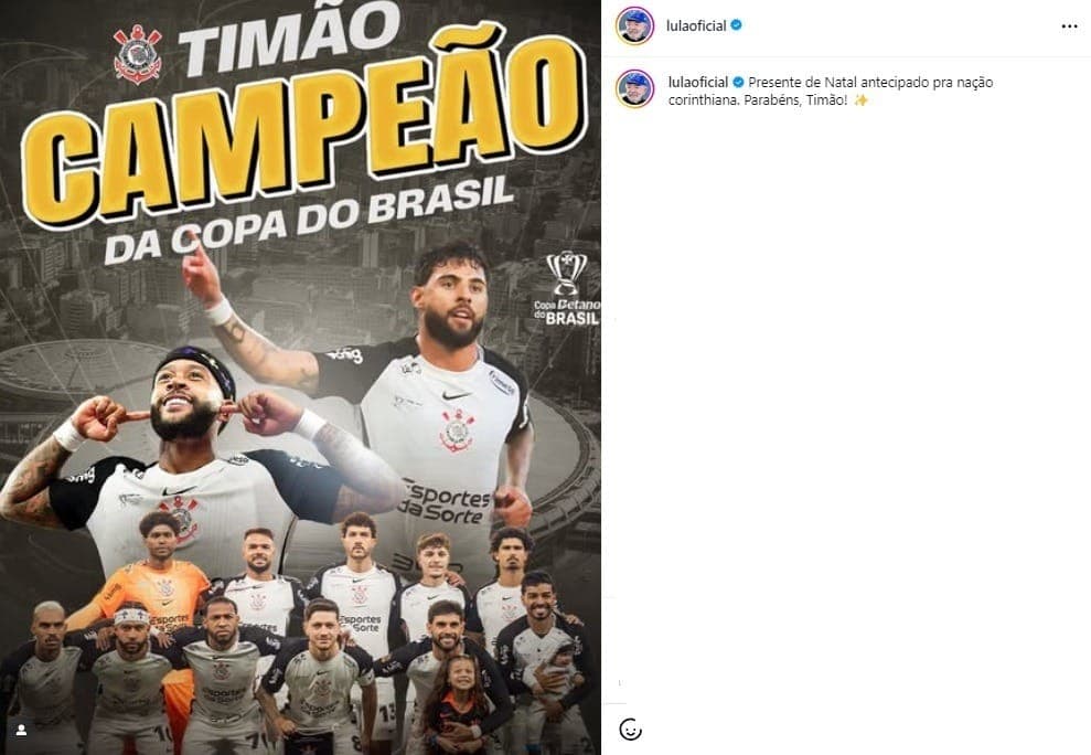 Presidente Lula celebrou o título do Corinthians