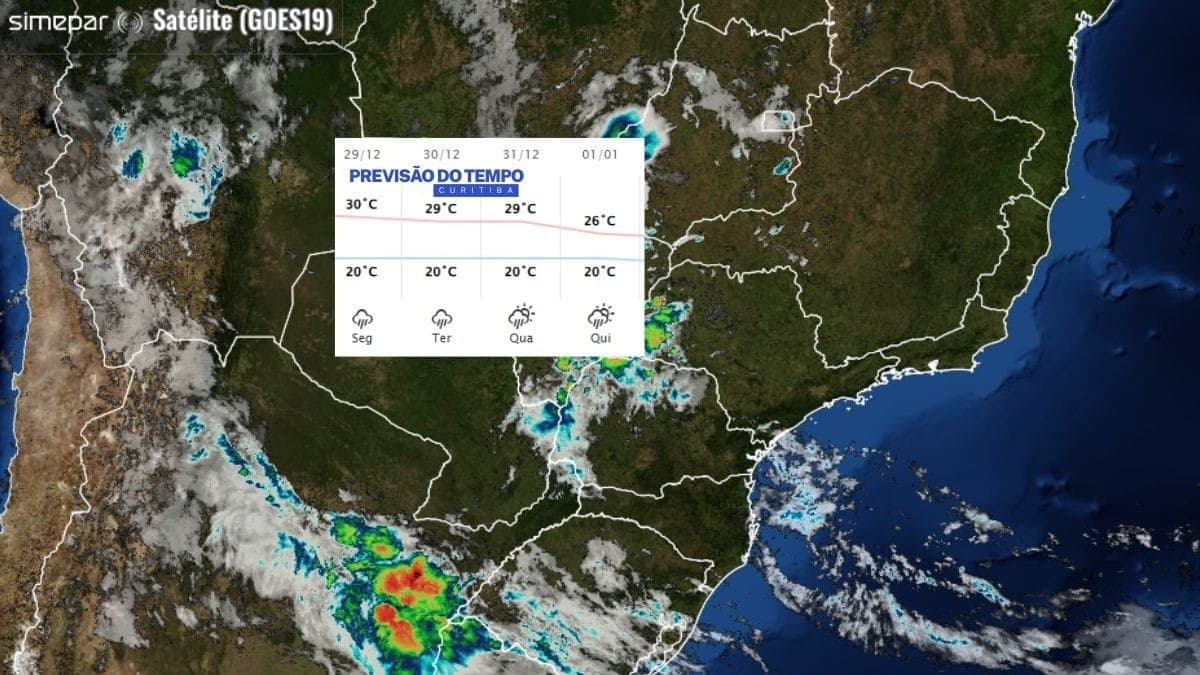Última segunda-feira do ano terá chuva e risco de temporais no Paraná