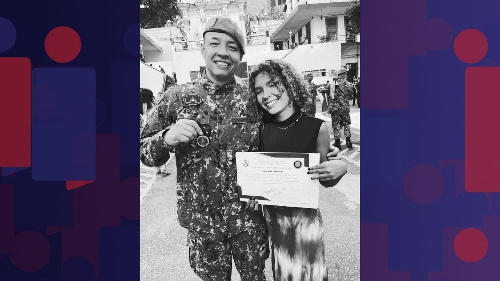 O major da Polícia Militar Neyfson Borges e sua filha Naysa Kayllany da Costa