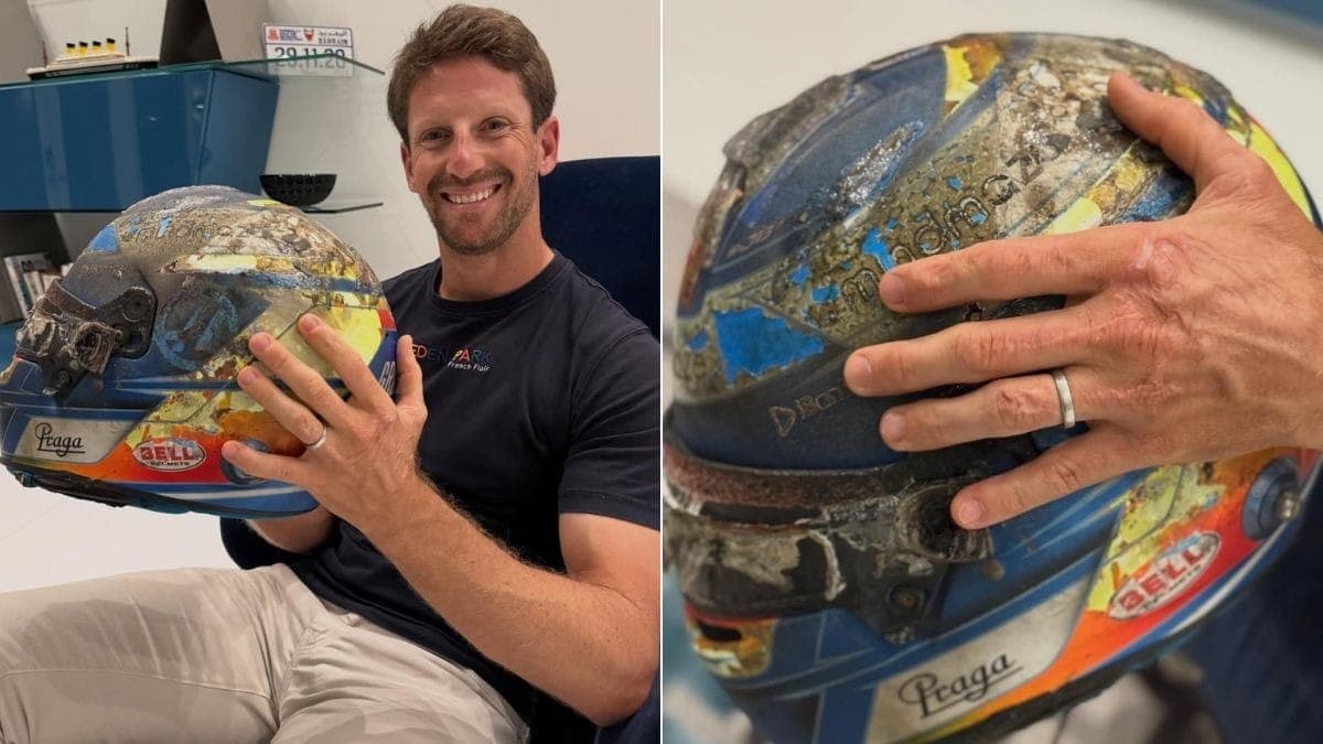 F1: Grosjean recupera capacete de acidente no GP do Bahrein de 2020