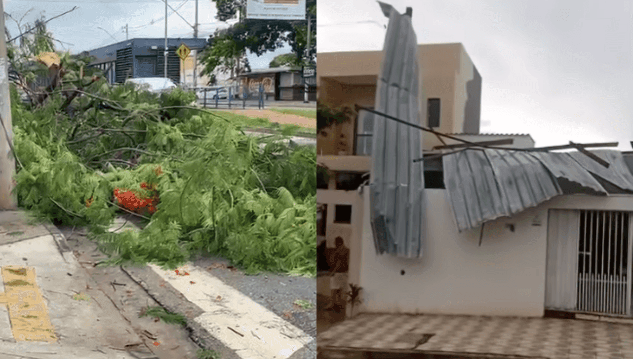 Queda de árvore em Sorocaba e queda de telhado em Votorantim, respectivamente
