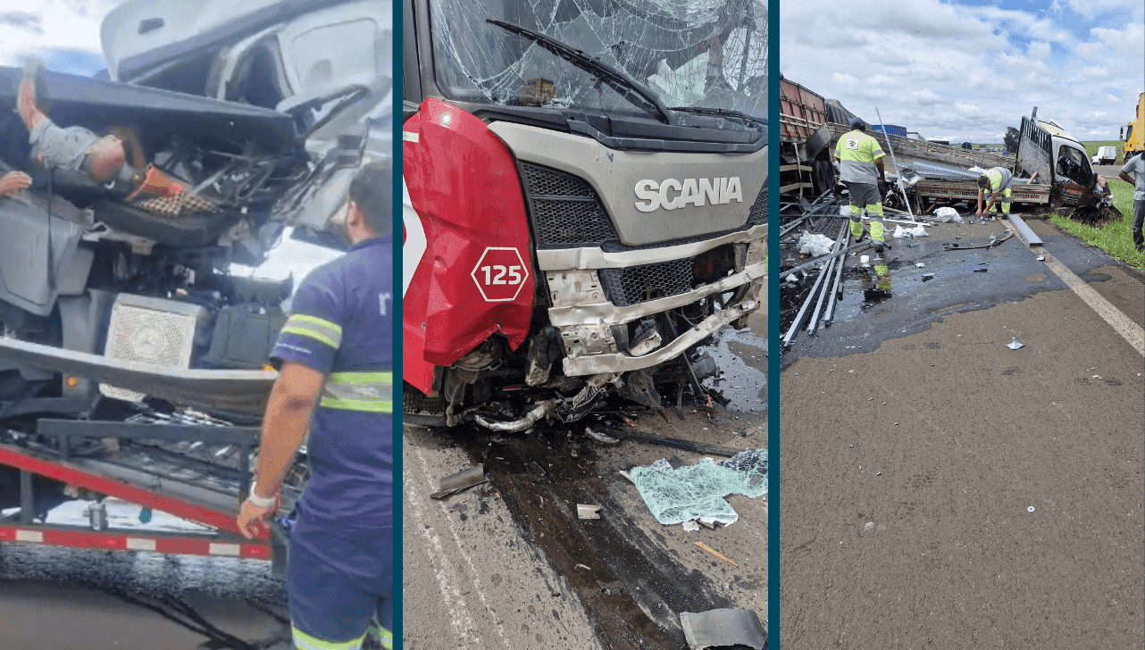 4 carretas colidem, interdita pista e deixa uma vítima em estado grave