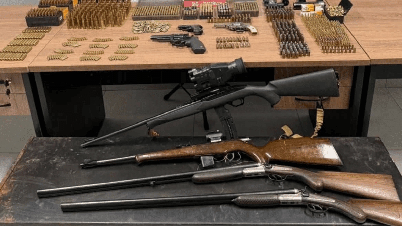 O cofre com as armas e munições estava em uma área de mata