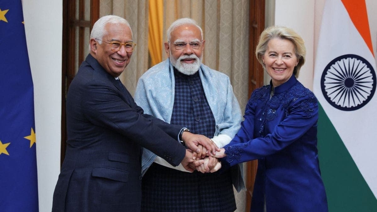 Primeiro-ministro da Índia, Narendra Modi, com líderes da União Europeia