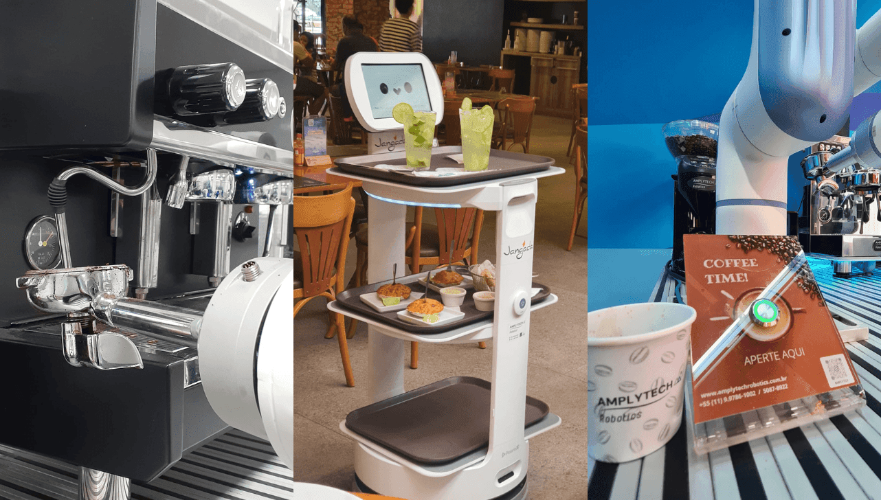 Robô faz café com leite, espressos clássico, duplo e premium, chocolate quente, capuccinos com canela e italiano