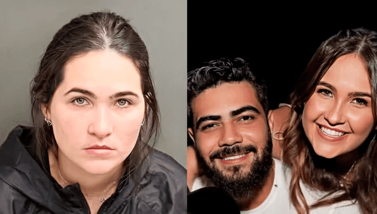 Imagem mostra a empresária em registro policial e, ao lado, em foto ao lado do marido cantor.