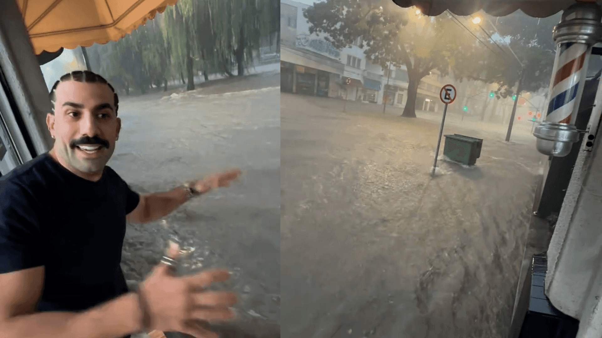O ex-BBB Kaysar Dadour mostrou nas redes a Rua Professor Fernando Moreira, próximo a rua Visconde de Nácar tomada pela água durante a chuva forte desta terça-feira (3)