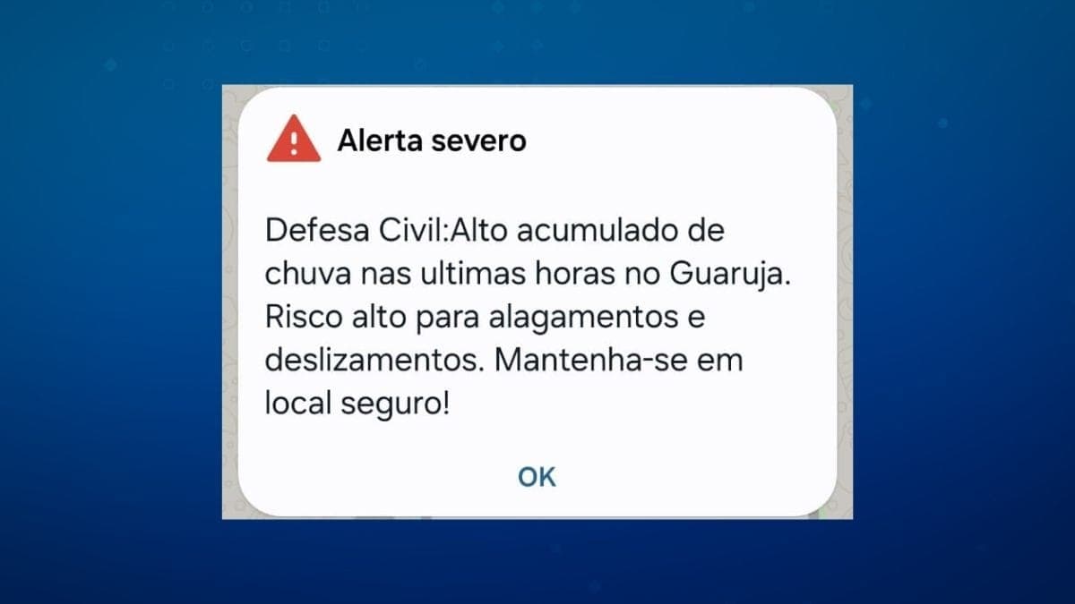 Defesa Civil envia alerta severo para o Guarujá (SP)