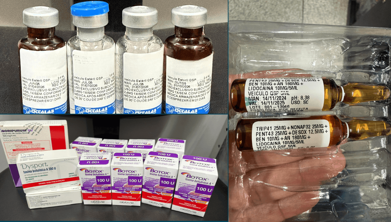 As investigações apontaram, ainda, que o estabelecimento funcionava de forma híbrida, atuando como clínica de estética e farmácia
