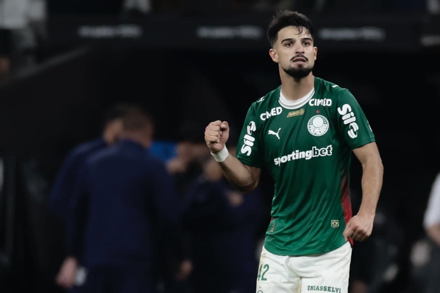 Flaco comemora gol do Palmeiras contra o Corinthians
