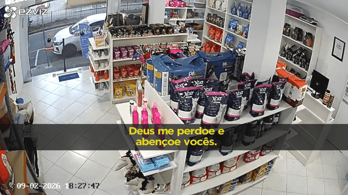 Criminoso pede desculpas durante assalto a pet shop em Curitiba (PR)