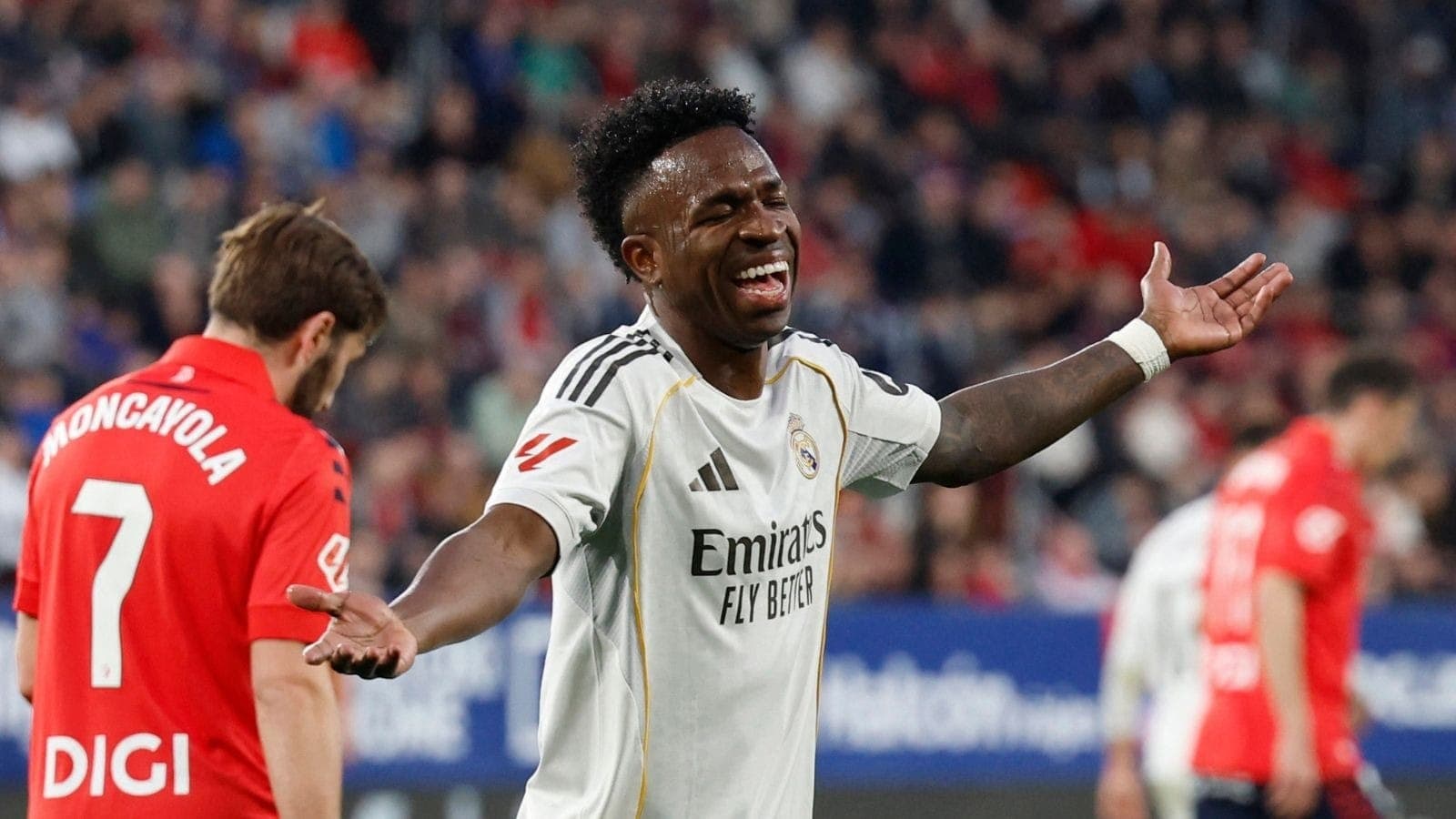 Vinicius Junior, na vitória do Real Madrid sobre o Osasuna