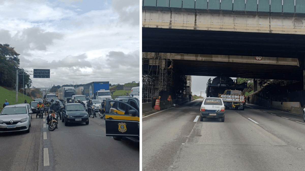 Carga superdimensionada interdita trecho da Dutra e causa congestionamento