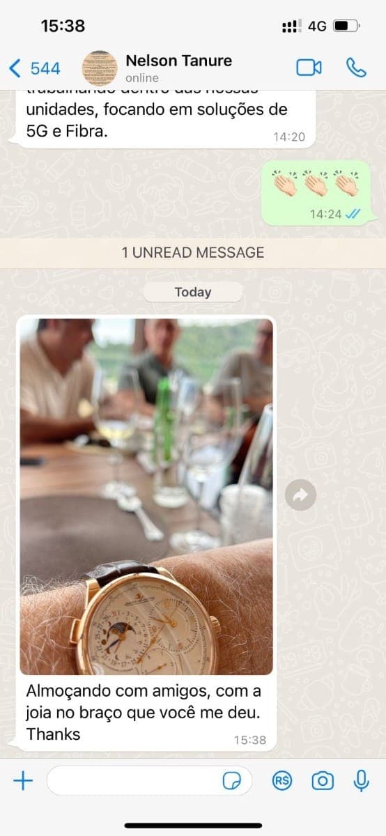 Print de conversa em que Tanure agradece presente dado por Vorcaro