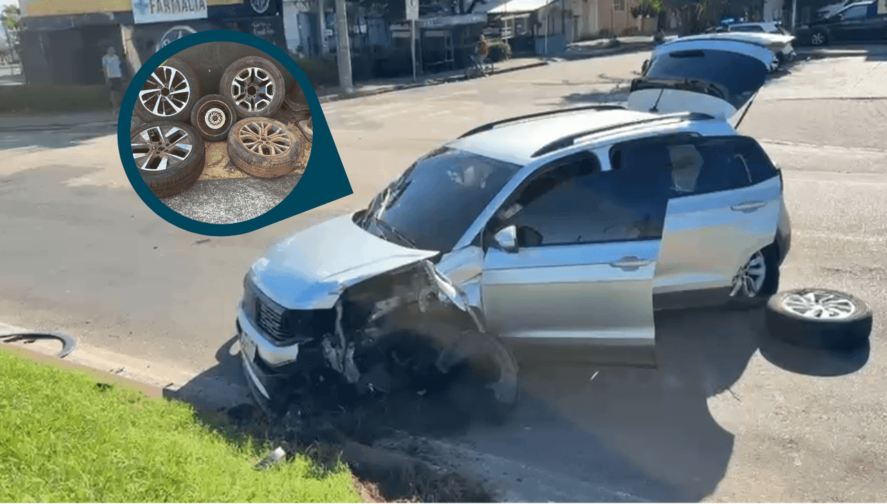 O carro capotou e nele foram encontrados os estepes furtados