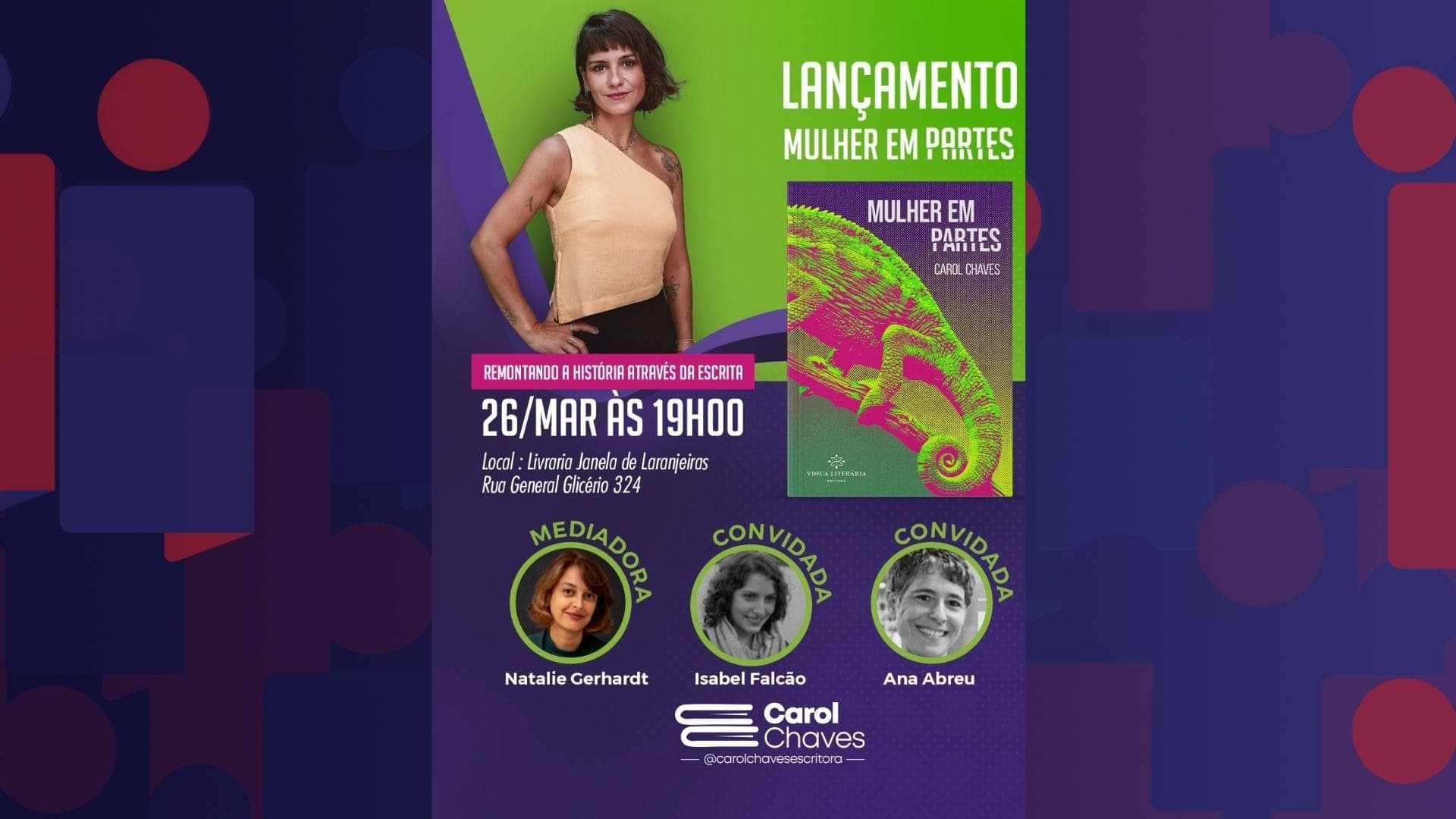A escritora e comunicadora Carol Chaves lança, na próxima quinta-feira (26), o livro “Mulher em Partes”