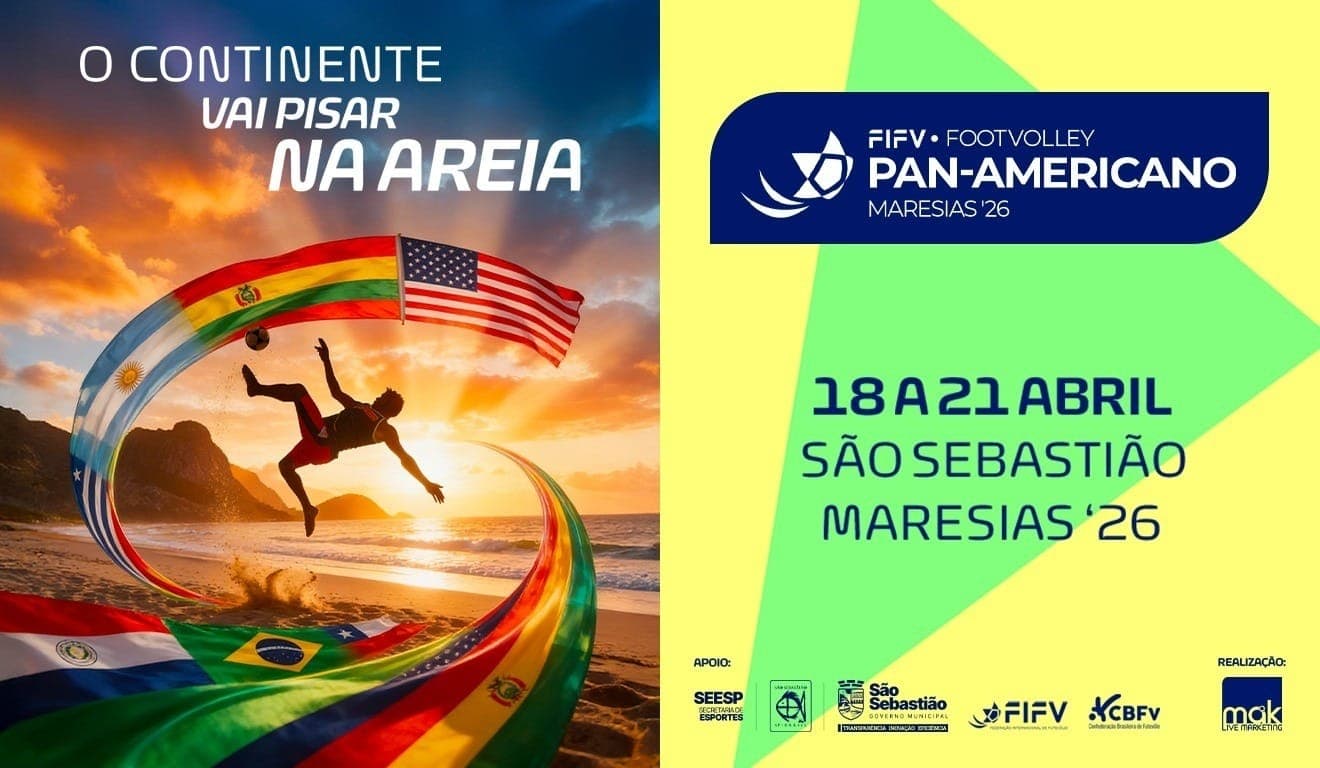 Entre os dias 18 e 21 de abril de 2026, a praia de Praia de Maresias recebe o FIFV Footvolley Pan-Americano Maresias ’26, reunindo seleções de 12 países das Américas.