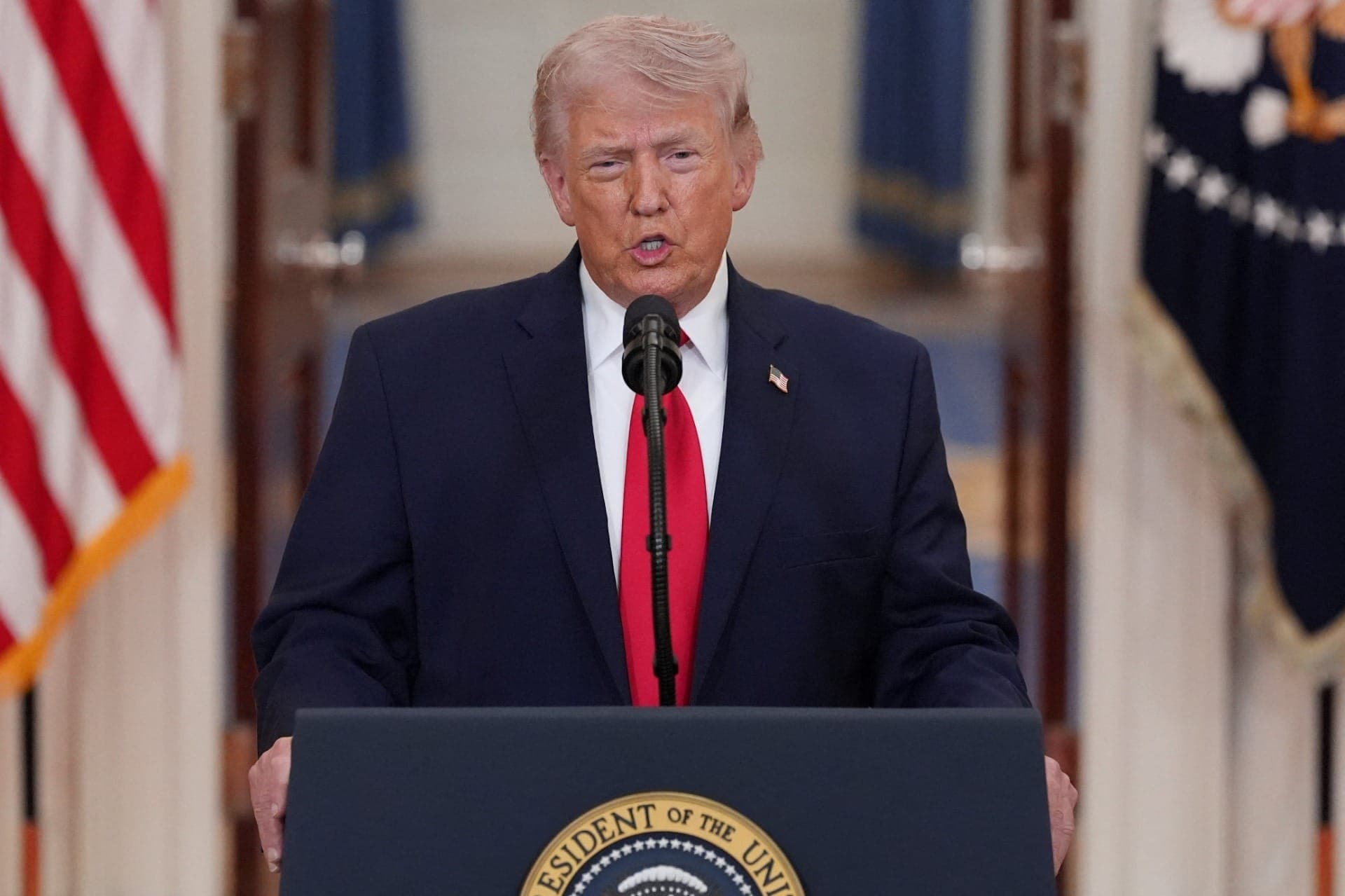 Donald Trump durante pronunciamento sobre a guerra no Irã