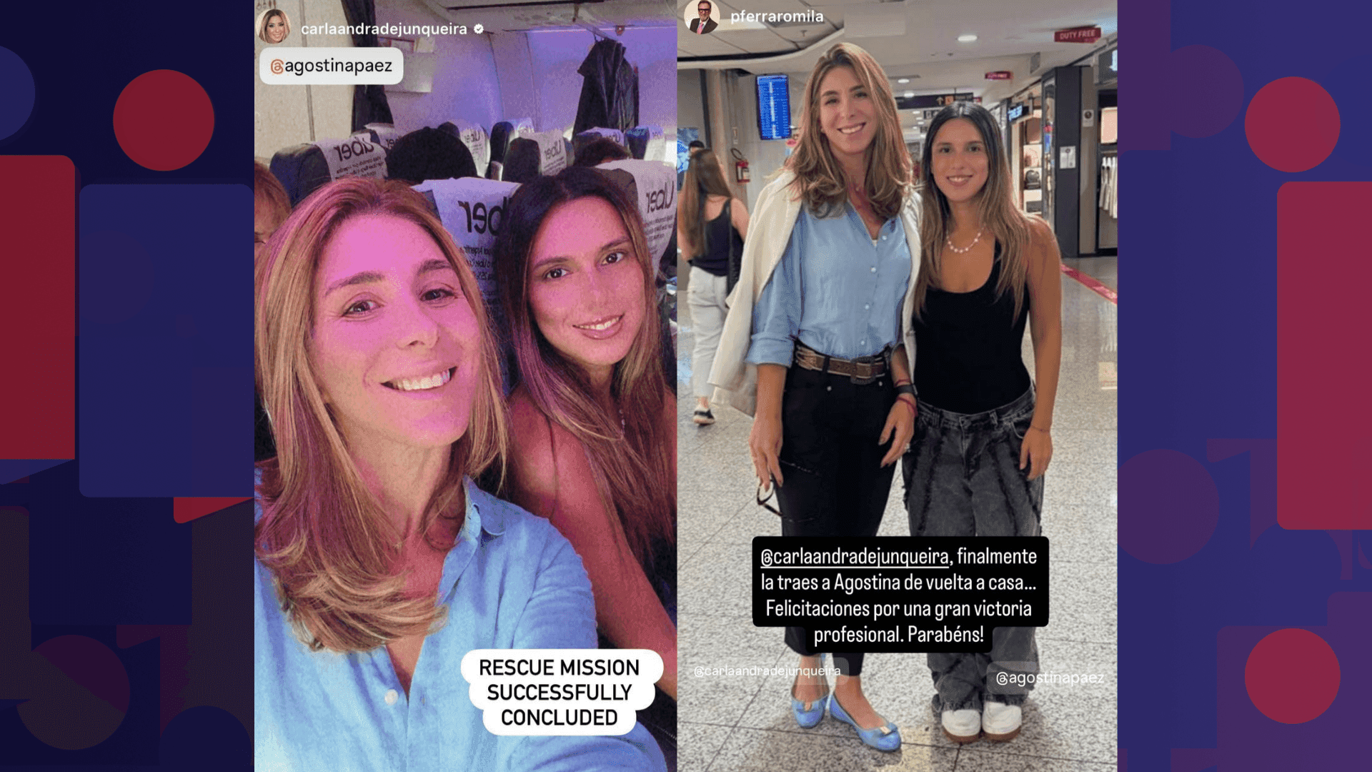 Imagens de Agostina Paez em retorno para a Argentina