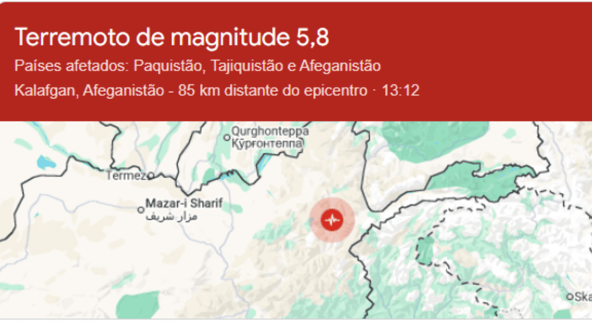 Terremoto de magnitude 5,8 atinge Afeganistão e Paquistão