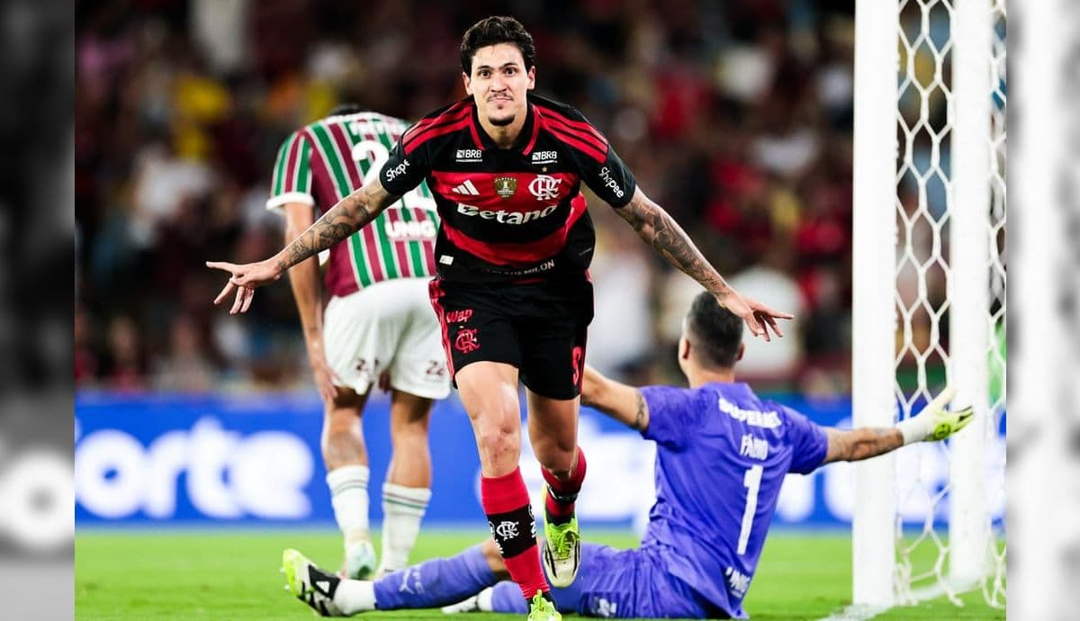 Pedro comemora gol contra o Fluminense