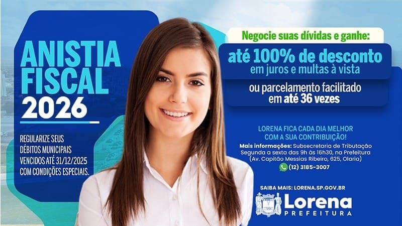 Anistia de IPTU e ISS em Lorena pode ser pedida até 30 de setembro