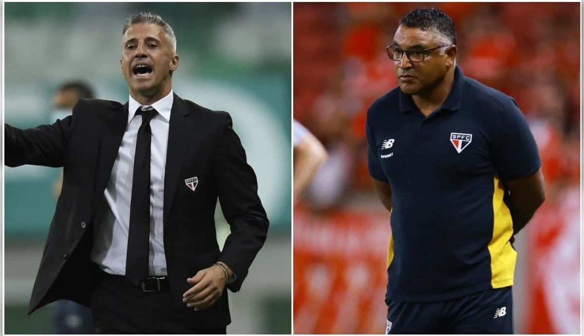 Hernán Crespo, à esquerda, iniciou o ano como técnico do São Paulo; Roger Machado substituiu o argentino