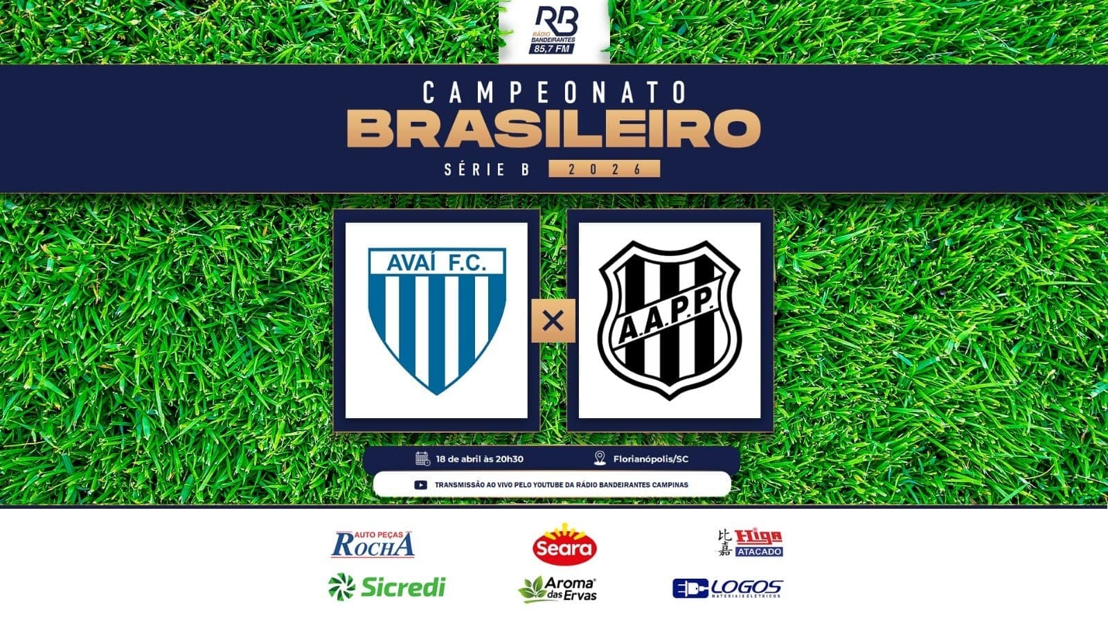 Avai x Ponte Preta com transmissão Rádio Bandeirantes