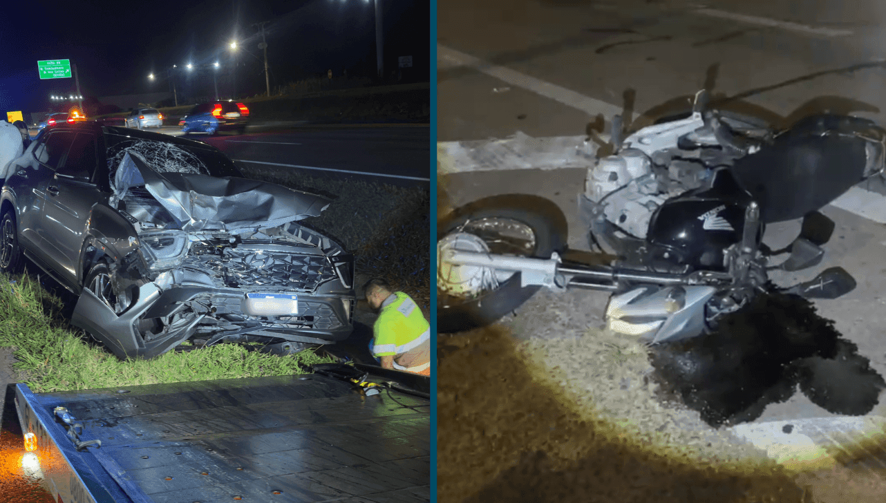 O impacto da batida, fez com que os dois caíssem da moto