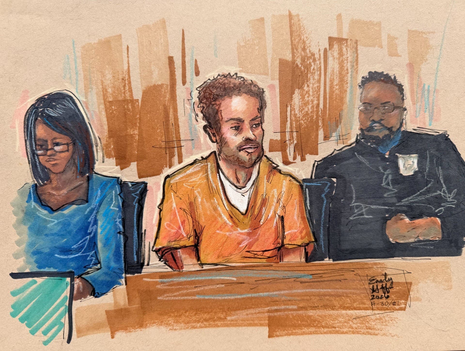 Cole Thomas Allen em audiência; ele concordou em continuar preso