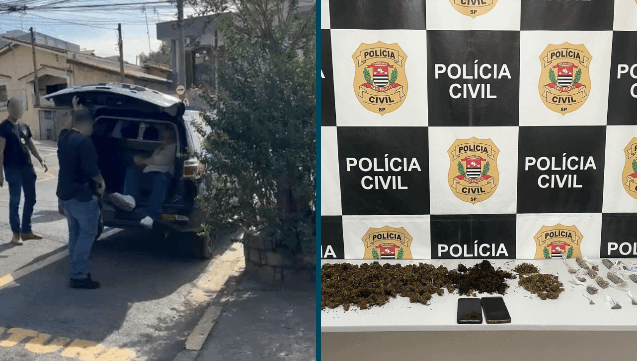 Polícia apreendeu porções de maconha, sementes da droga e um celular durante a ação