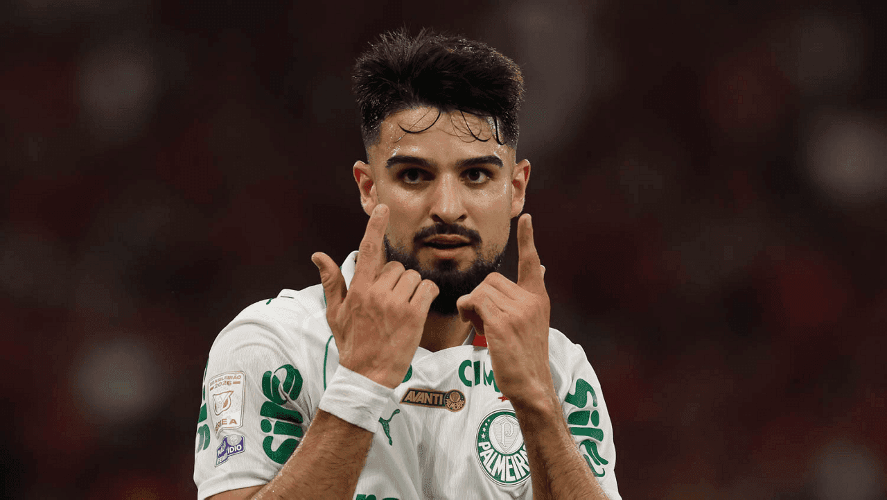 Flaco López comemora gol do Palmeiras contra o Flamengo