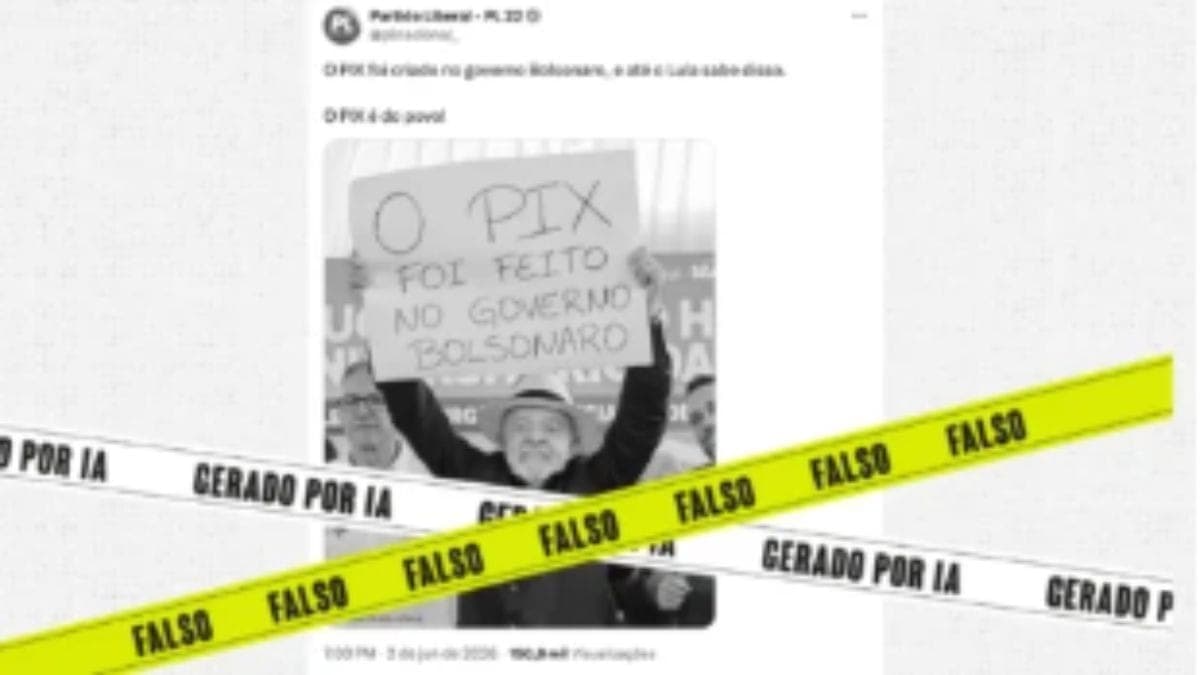 Imagem de Lula com placa sobre autoria do Pix no governo Bolsonaro é falsa e foi gerada por inteligência artificial
