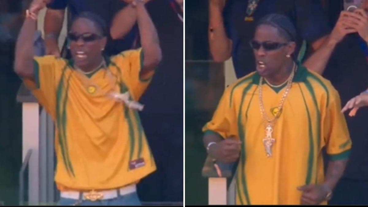 Travis Scott comemora gol de Vini Jr.